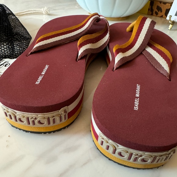 Isabel Marant Tae Striped Canvas Flip Flops with net shoe bag - Picture 3 of 11